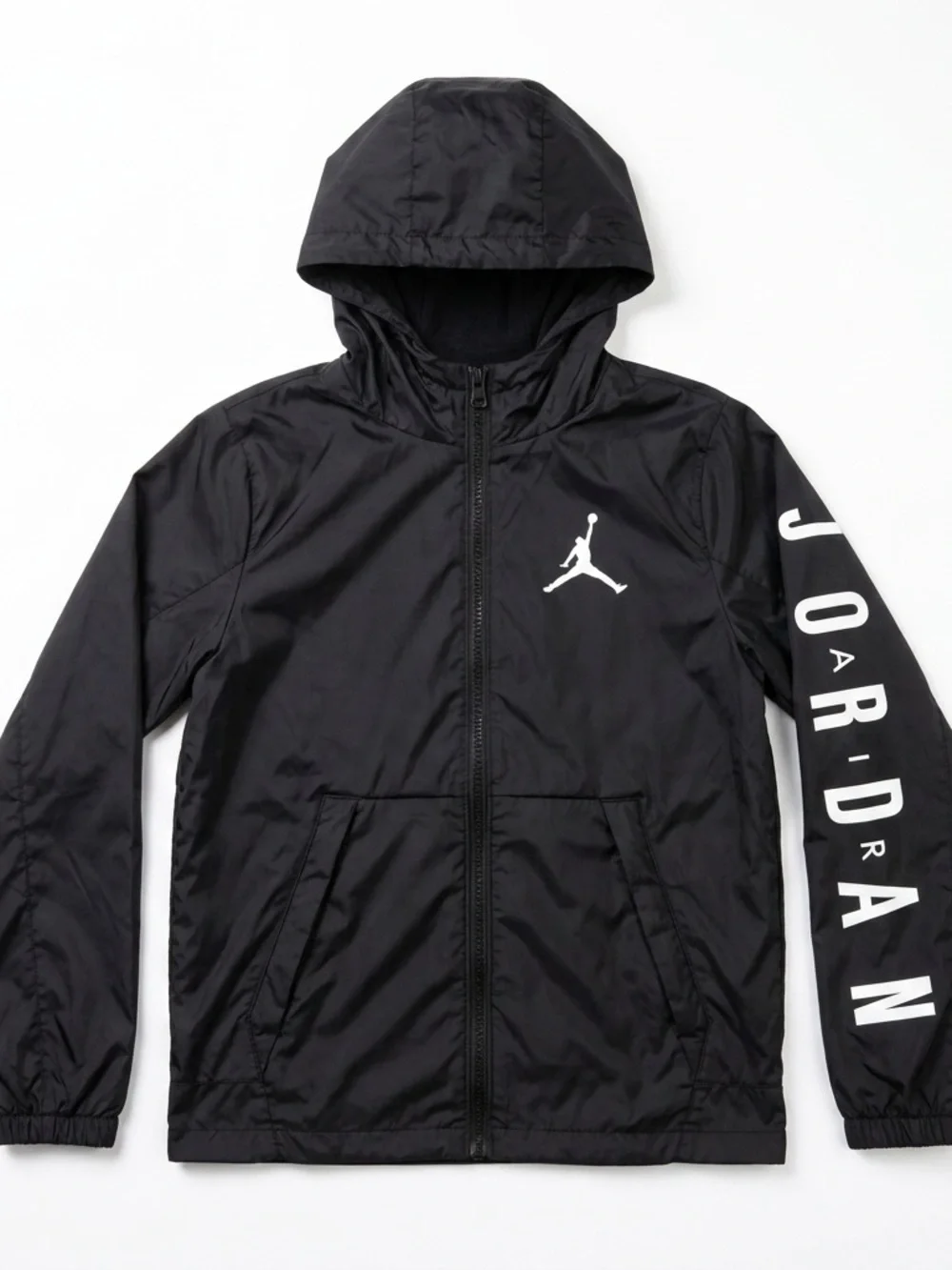 Jordan Black Boys Hood Jacket w/White Jumpman Sleeve Logo Size Small (8-10yrs)